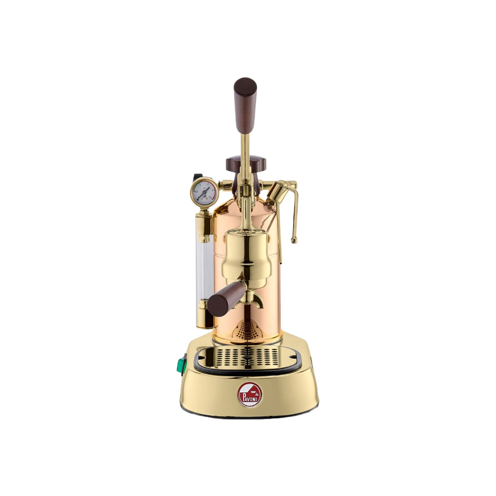 La Pavoni Professional Rame Gold lever espresso machine – Gold/Wood