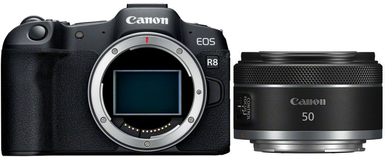 Canon EOS R8 järjestelmäkamera ja RF 50mm f/1.8 STM objektiivi