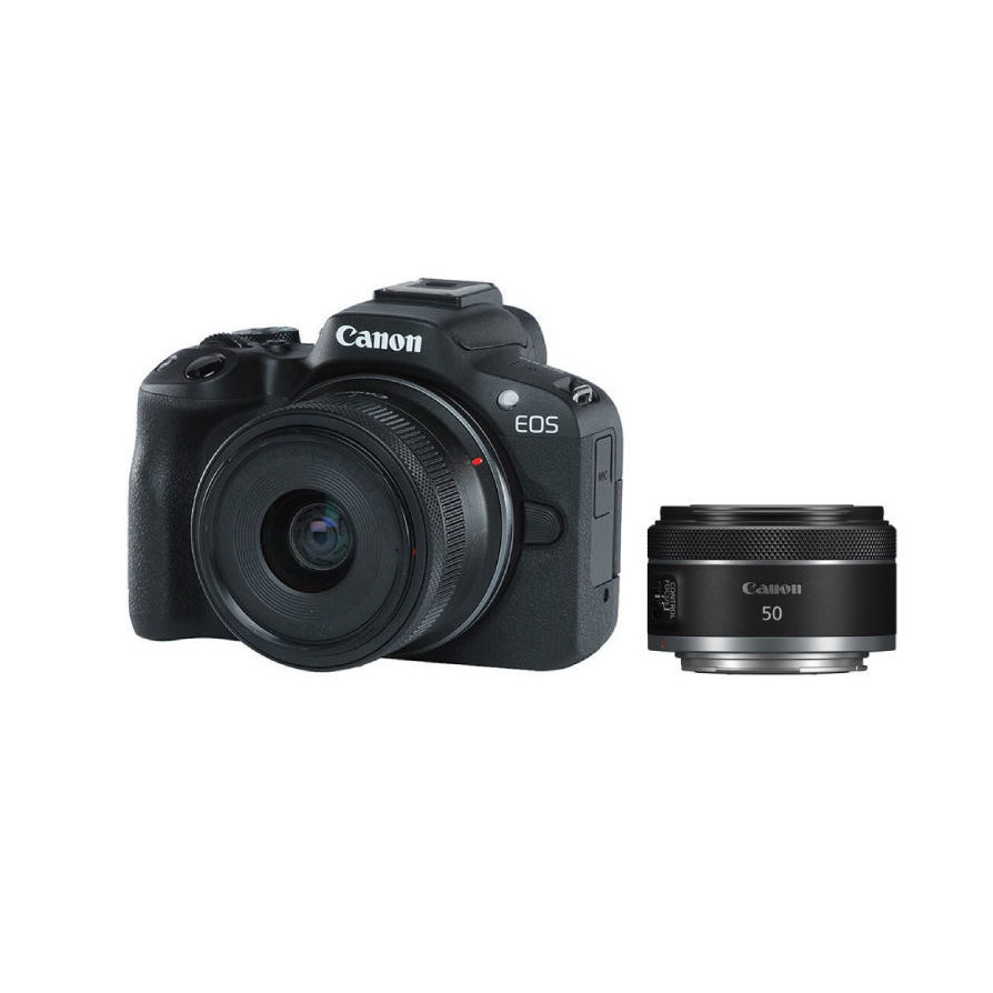 Canon EOS R50 Mirrorless Camera with RF-S 18-45mm IS STM and RF 50mm f/1.8 STM