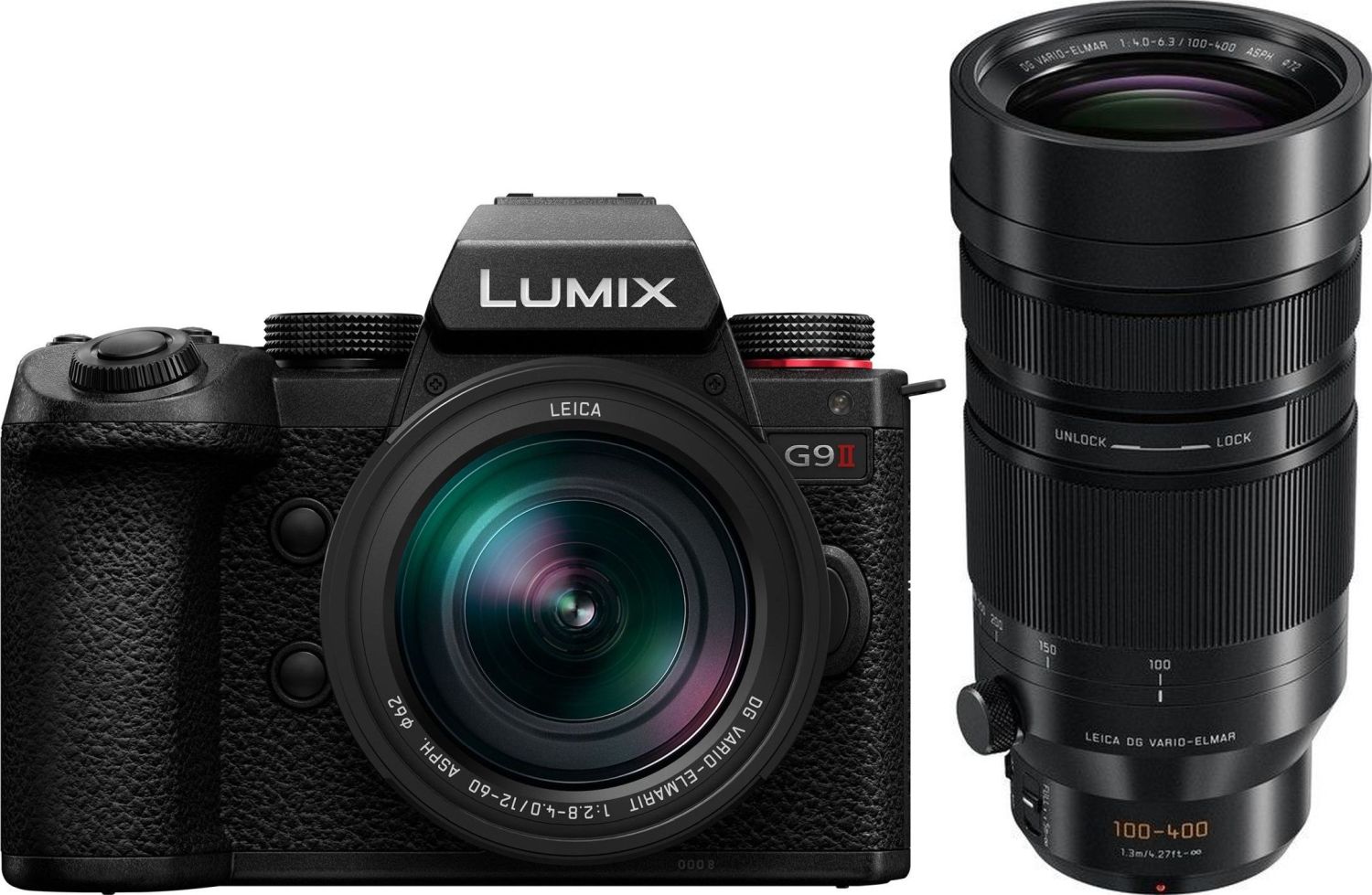 Panasonic Lumix G9 II järjestelmäkamera Leica 12-60mm ja 100-400mm objektiiveilla