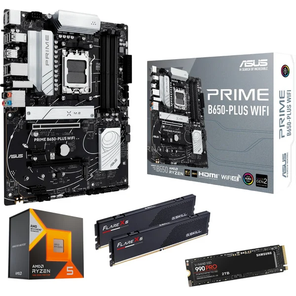 Päivityspaketti PRIME B650-PLUS WIFI + Ryzen 5 7500X3D + 32 GB + 2 TB PRO SSD