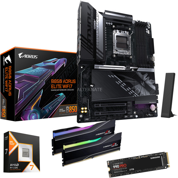 Päivityspaketti B850 AORUS ELITE WIFI7 + Ryzen 7 9800X3D + 64 GB + 2 TB SSD
