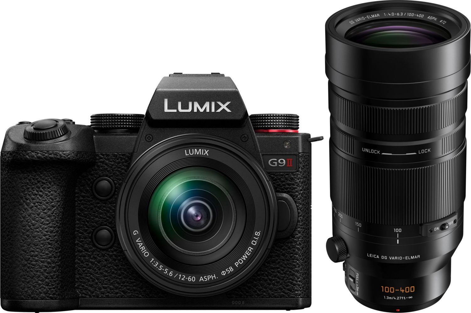 Panasonic Lumix G9 II -peilittömän järjestelmäkameran paketti 12-60mm ja Leica 100-400mm -objektiiveilla