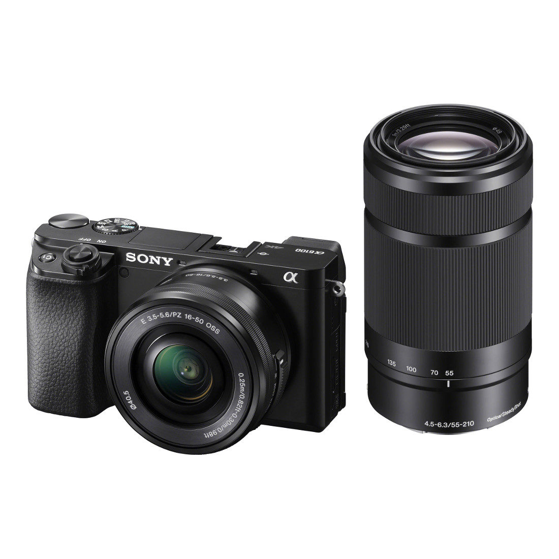 Sony Alpha A6100 -järjestelmäkamera 16-50mm II ja 55-210mm -objektiiveilla