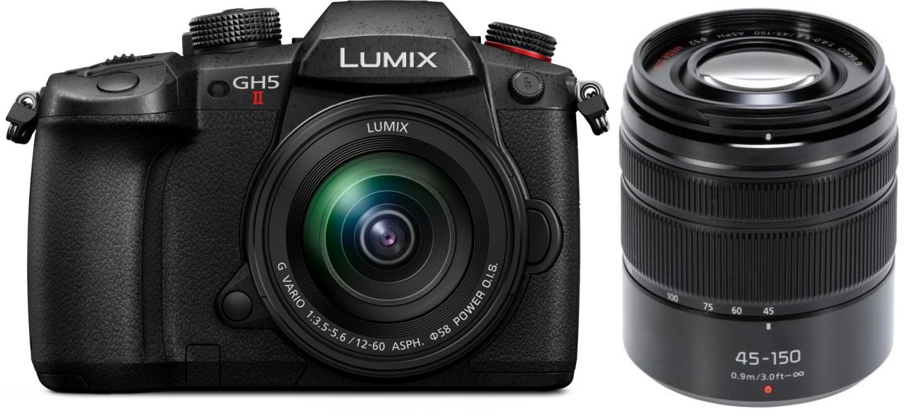 Panasonic Lumix GH5 II järjestelmäkamera 12-60mm ja 45-150mm objektiiveilla