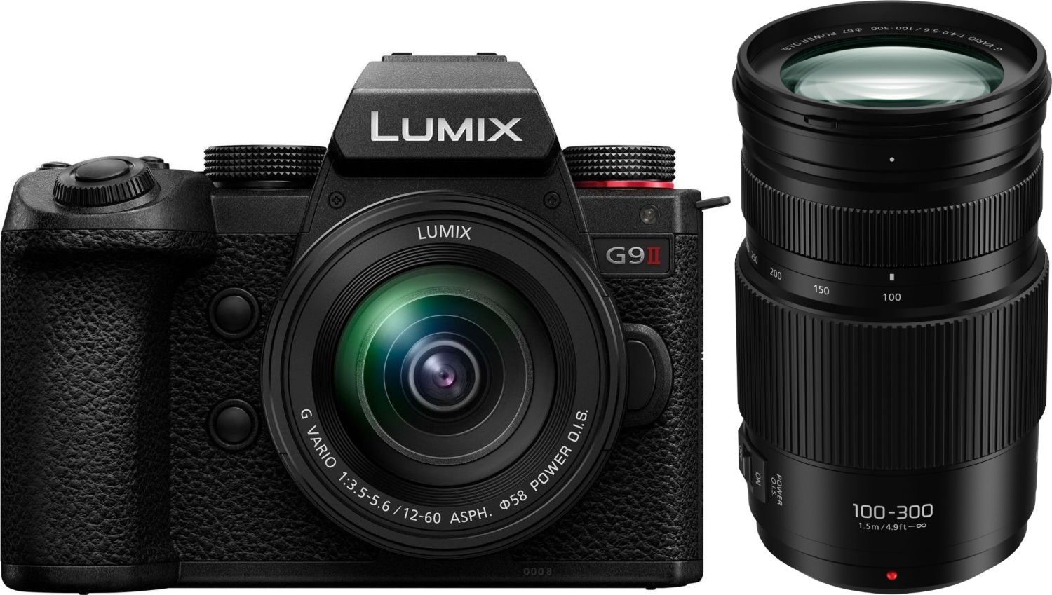 Panasonic Lumix G9 II peilitön kamera 12-60 mm ja 100-300 mm objektiiveilla