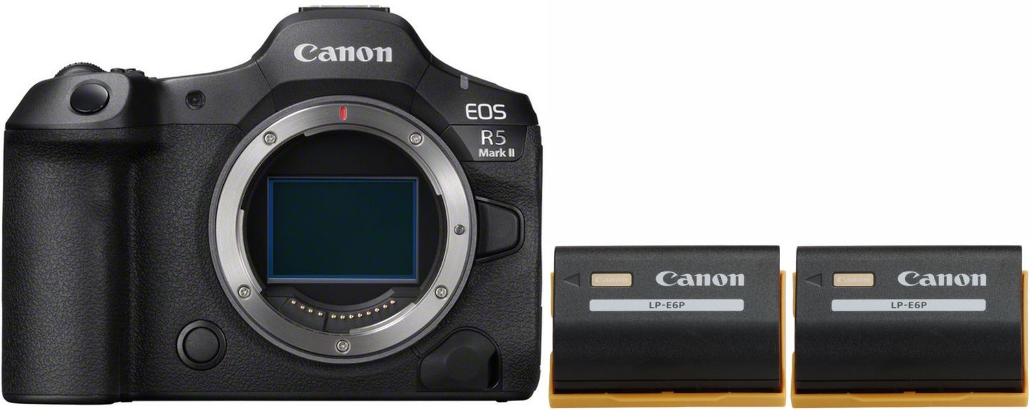 Canon EOS R5 II mirrorless camera with 2x extra LP-E6P batteries